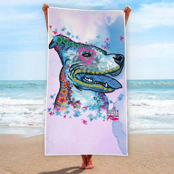 Badehandtuch JayJay – Popart-Hundemotiv, 75x165 cm, 100 % Polyester, weich & schnelltrocknend